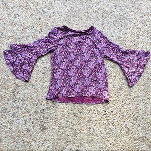 Loft Floral Bell Sleeved Wine-Colored Blouse Size M